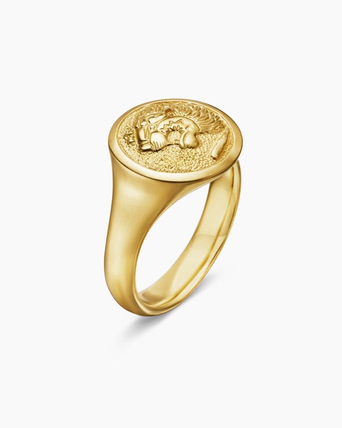 Mens Petrvs® Lion Pinky Ring in 18K Yellow Gold, 15mm