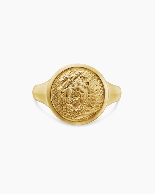 Mens Petrvs® Lion Pinky Ring in 18ct Yellow Gold, 15mm