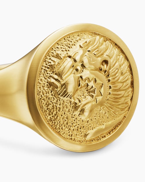 Mens Petrvs® Lion Pinky Ring in 18K Yellow Gold, 15mm