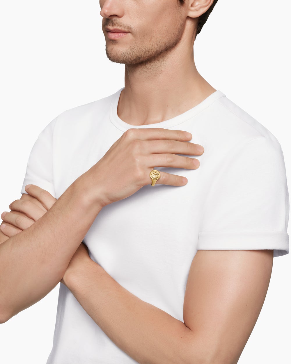 Bague pour auriculaire lion Petrvs® en or jaune 18 carats, 15 mm hommes