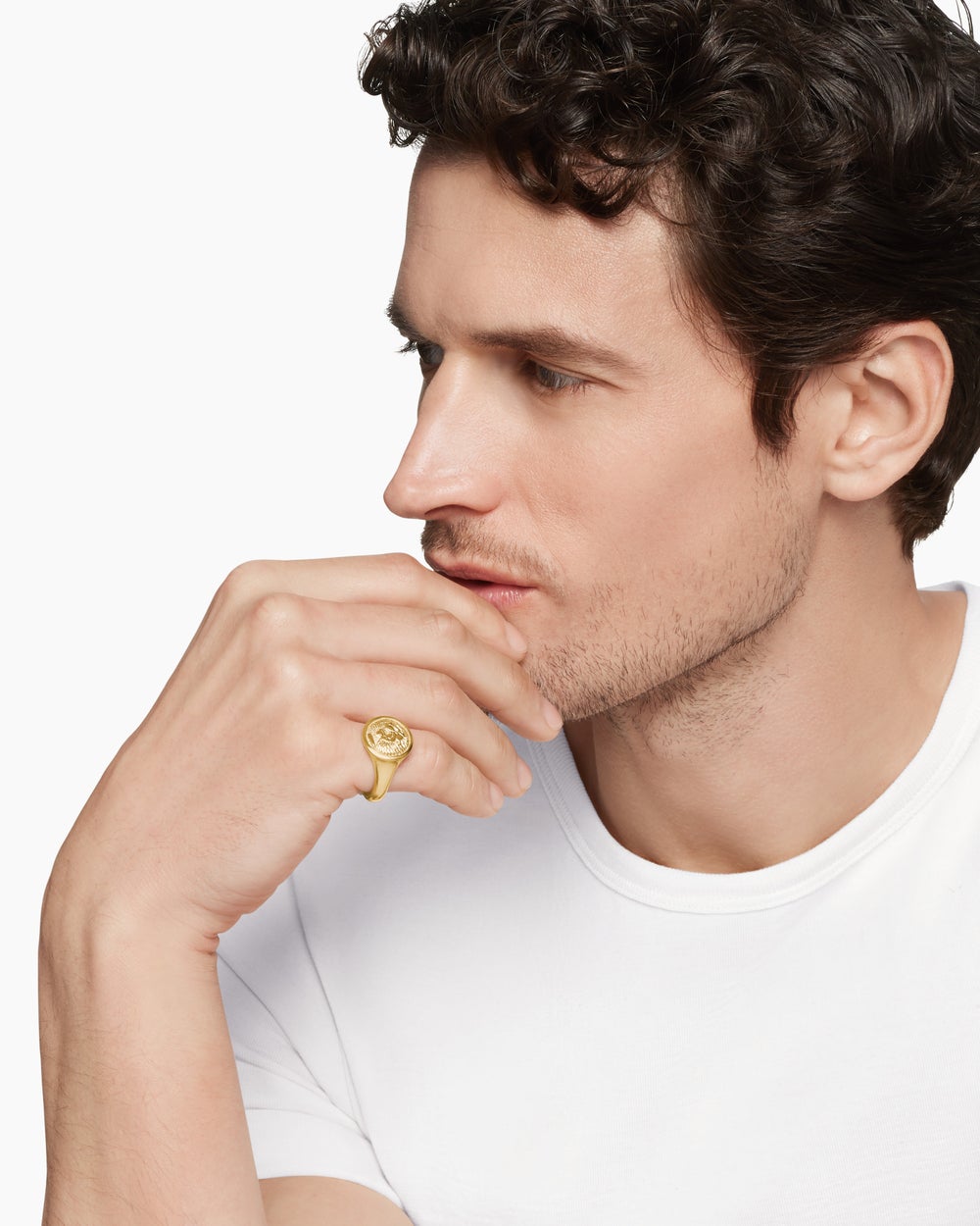 Bague pour auriculaire lion Petrvs® en or jaune 18 carats, 15 mm hommes