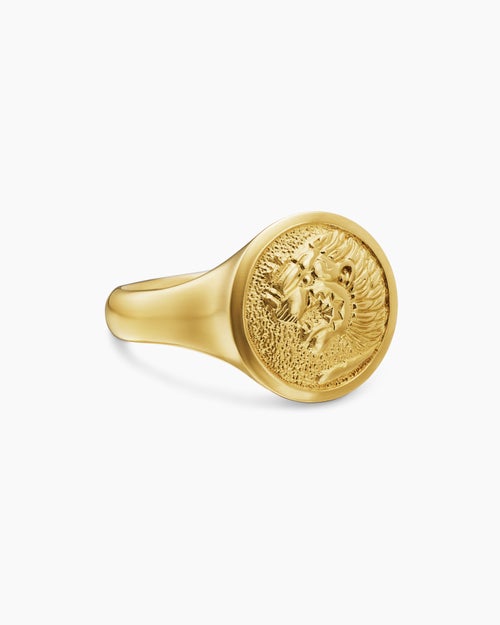 Mens Petrvs® Lion Pinky Ring in 18K Yellow Gold, 15mm