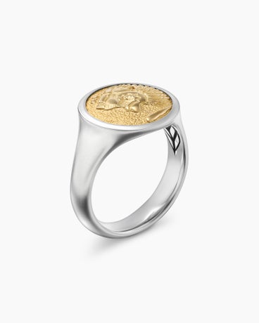 Petrvs Lion Pinky Ring in Sterling Silver with 18K Yellow Gold, 15mm