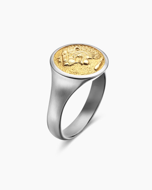 Mens Petrvs® Lion Pinky Ring in Sterling Silver with 18K Yellow Gold, 15mm