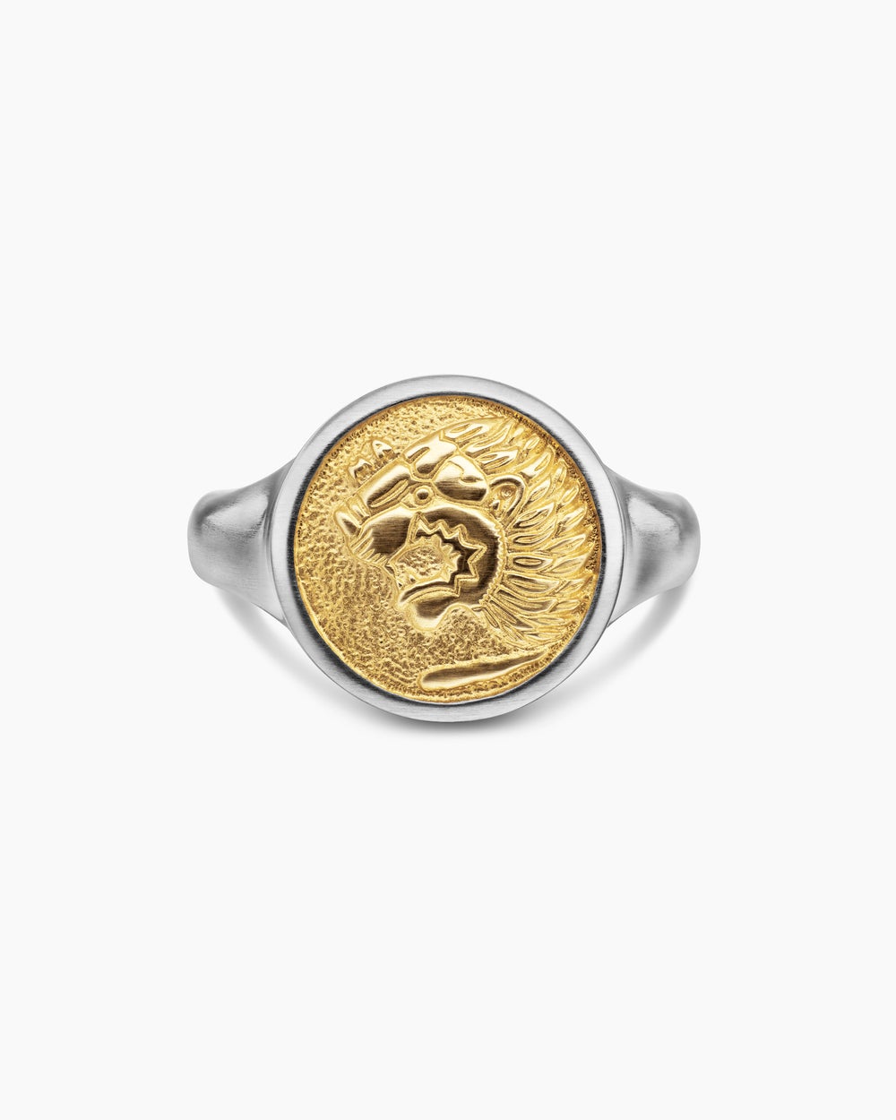Bague pour auriculaire Lion Petrvs en argent sterling avec or jaune 18 carats, 15 mm hommes