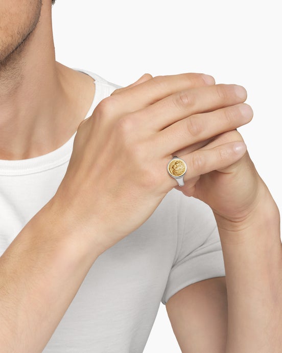 Petrvs® Lion Pinky Ring in Sterling Silver with 18K Yellow Gold, 15mm