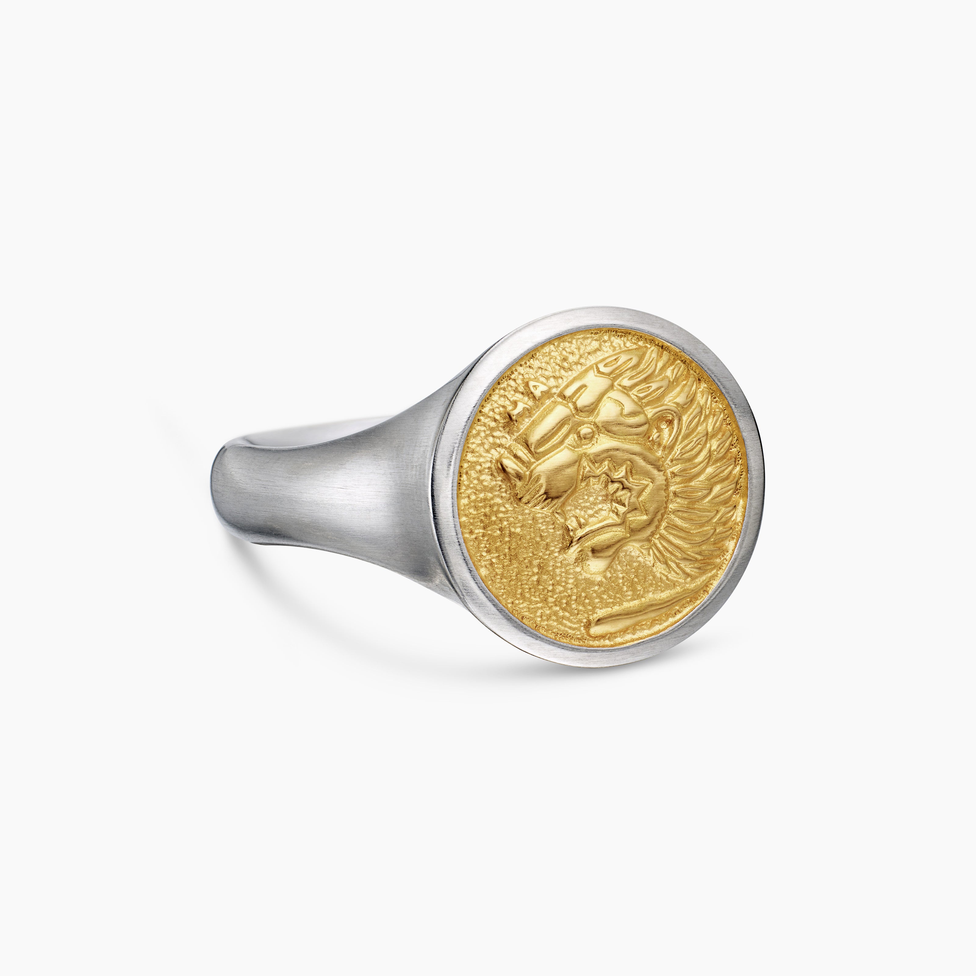 Mens Petrvs Lion Pinky Ring in Sterling Silver with 18K Yellow Gold, 15mm