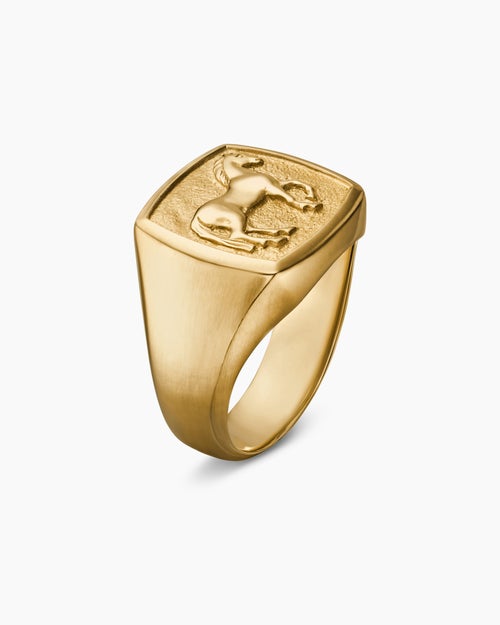 Mens Petrvs® Horse Pinky Ring in 18K Yellow Gold, 14.8mm