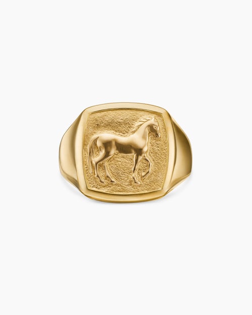 Mens Petrvs® Horse Pinky Ring in 18K Yellow Gold, 14.8mm