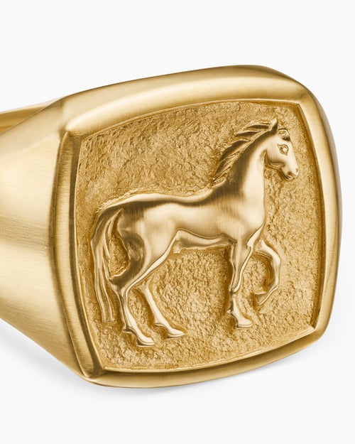Mens Petrvs® Horse Pinky Ring in 18K Yellow Gold, 14.8mm