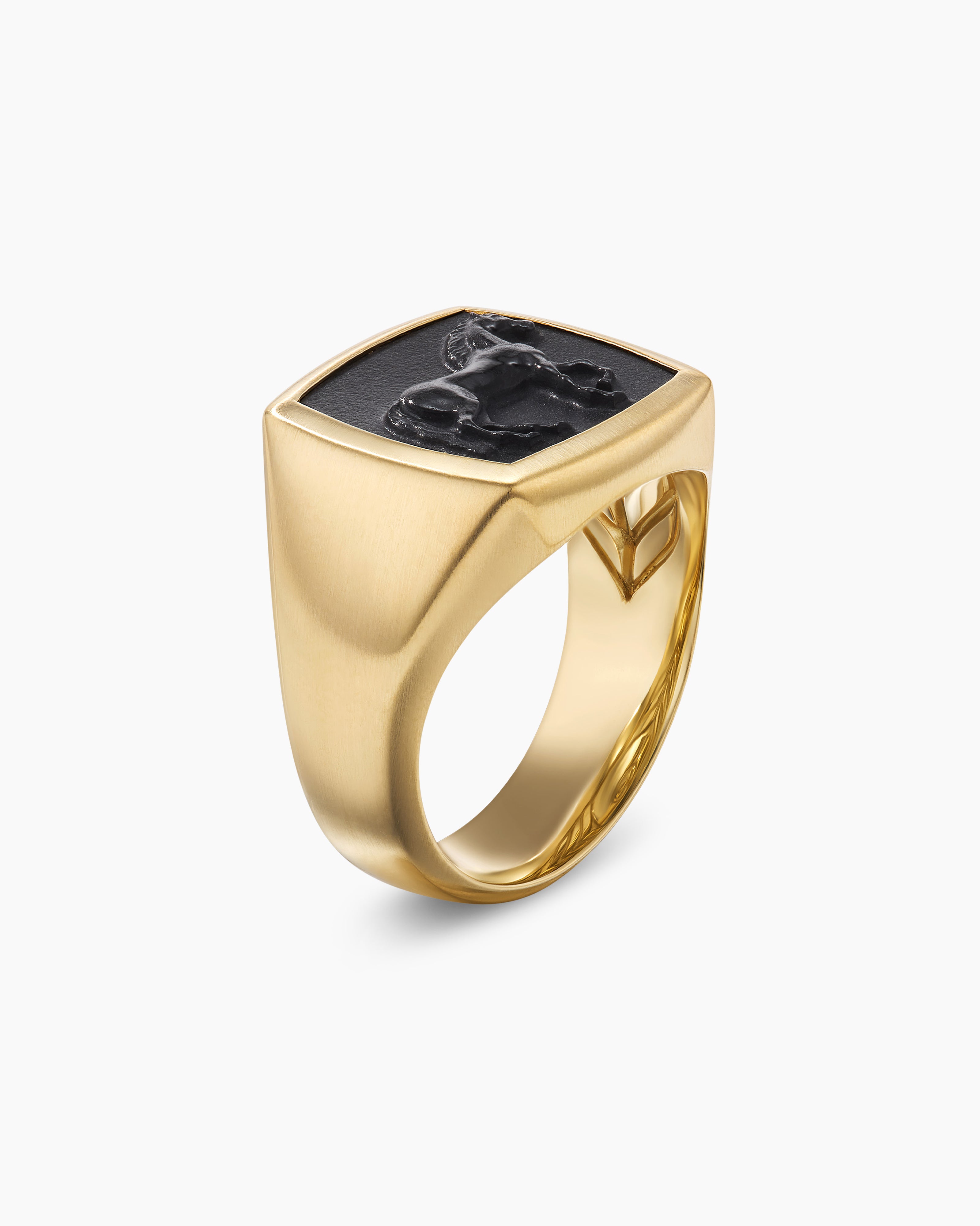 Petrvs® Horse Pinky Ring in 18K Yellow Gold with Black Onyx, 14.8mm
