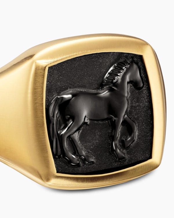 Petrvs Horse Pinky Ring in 18K Yellow Gold, 14.8mm