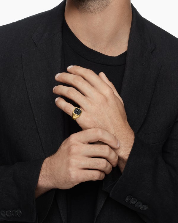 Petrvs® Horse Pinky Ring in 18K Yellow Gold with Black Onyx, 14.8mm