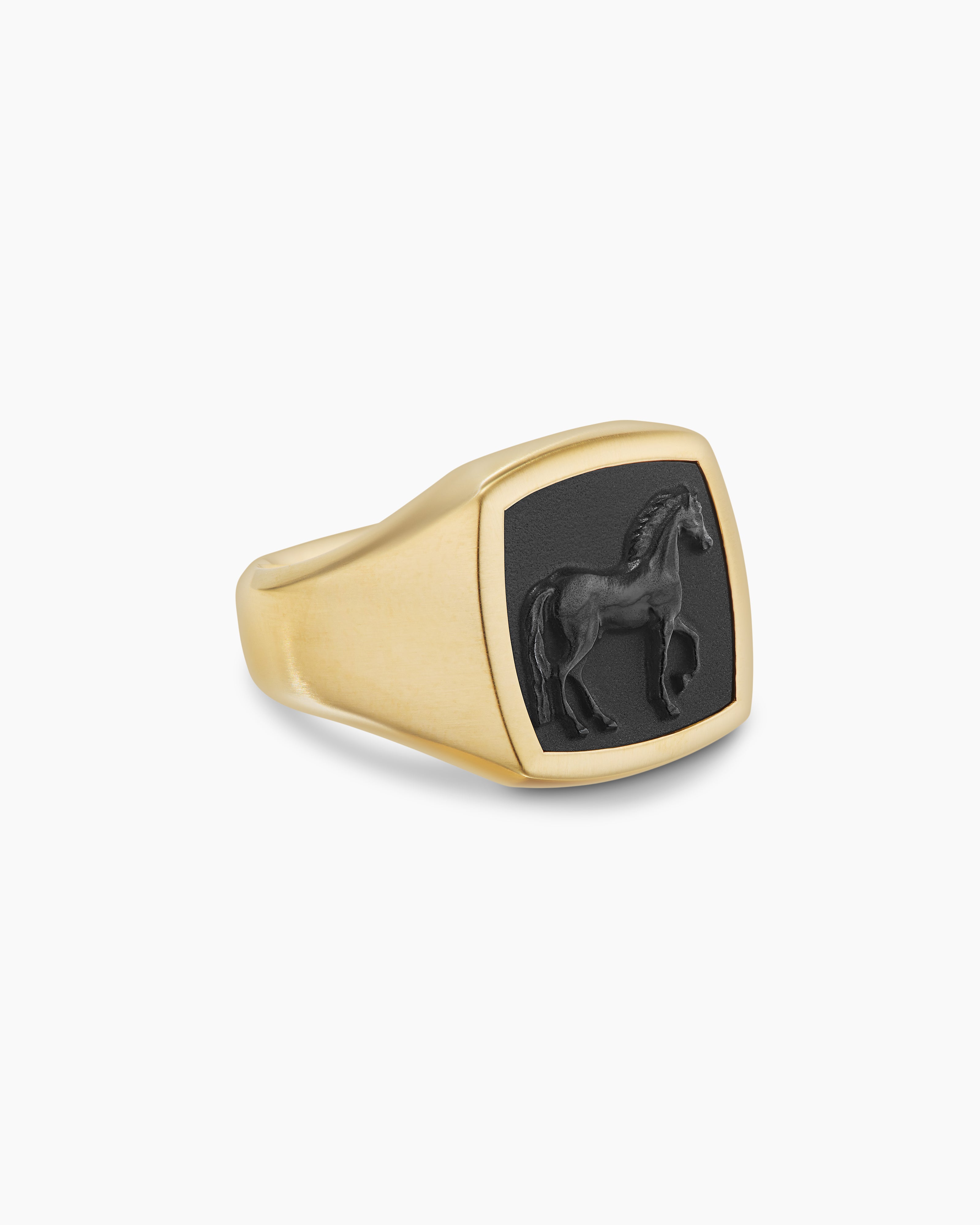 Petrvs® Horse Pinky Ring in 18K Yellow Gold with Black Onyx, 14.8mm