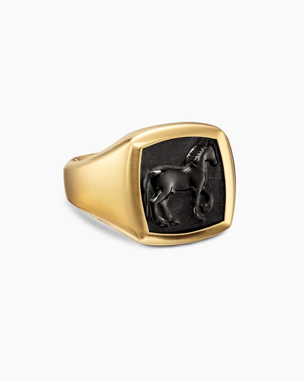 Petrvs Horse Pinky Ring in 18K Yellow Gold, 14.8mm