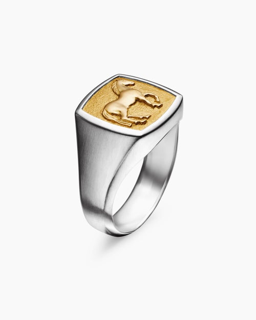 Mens Petrvs® Horse Pinky Ring in Sterling Silver with 18K Yellow Gold, 14.8mm