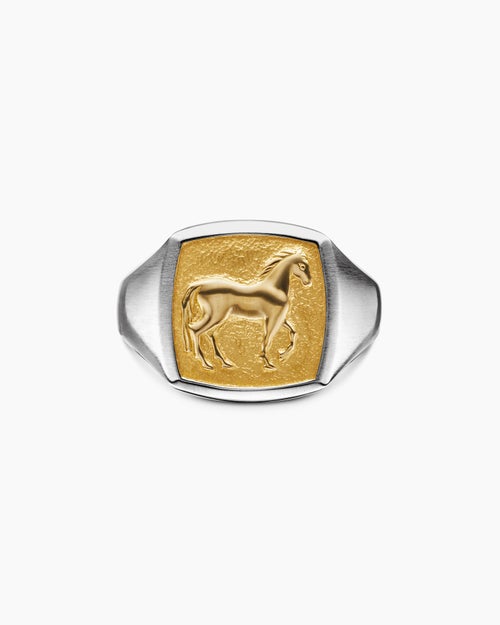 Mens Petrvs Horse Pinky Ring in Sterling Silver with 18K Yellow Gold, 14.8mm