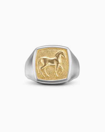 Petrvs® Horse Pinky Ring in Sterling Silver with 18K Yellow Gold, 14.8mm