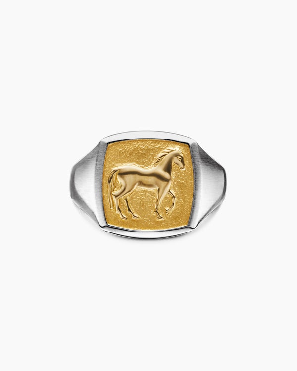 Bague pour auriculaire Cheval Petrvs en argent sterling avec or jaune 18 carats, 14,8 mm