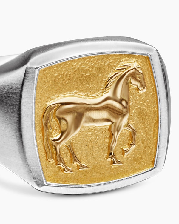 Bague pour auriculaire Cheval Petrvs en argent sterling avec or jaune 18 carats, 14,8 mm