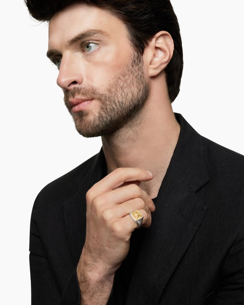 Mens Petrvs® Horse Pinky Ring in Sterling Silver with 18K Yellow Gold, 14.8mm