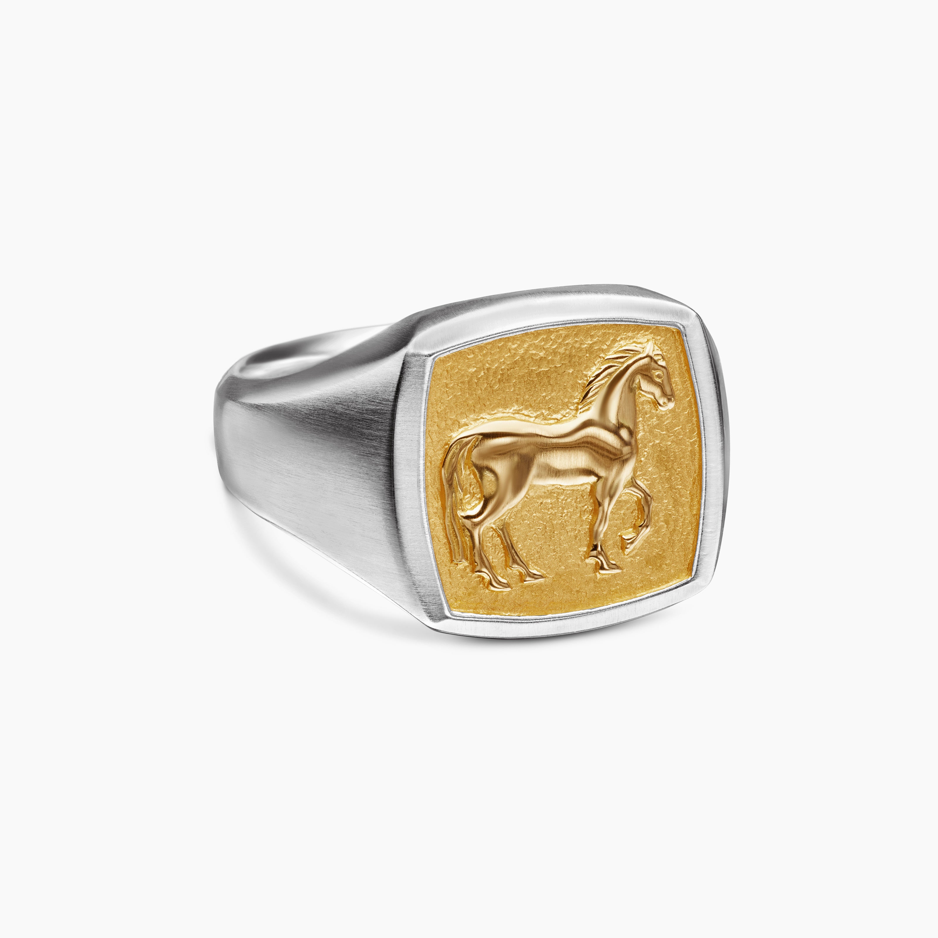 Mens Petrvs Horse Pinky Ring in Sterling Silver with 18K Yellow Gold, 14.8mm