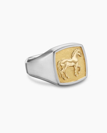 Petrvs® Horse Pinky Ring in Sterling Silver with 18K Yellow Gold, 14.8mm
