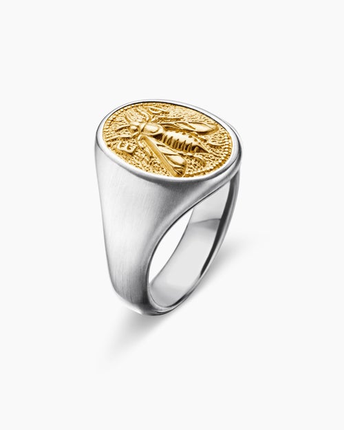 Mens Petrvs® Bee Pinky Ring in Sterling Silver with 18K Yellow Gold, 15.5mm