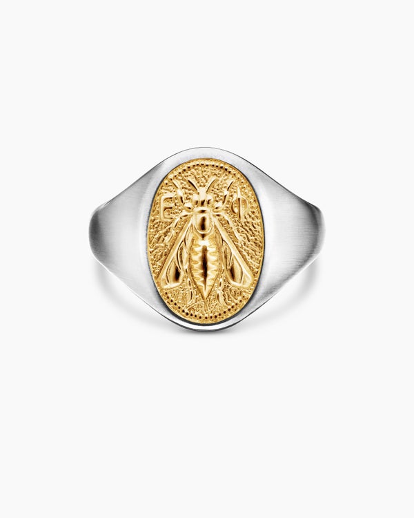 Bague pour auriculaire Abeille Petrvs en argent sterling avec or jaune 18 carats, 15,5 mm