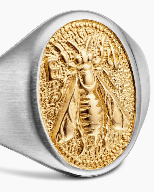 Bague pour auriculaire Abeille Petrvs en argent sterling avec or jaune 18 carats, 15,5 mm