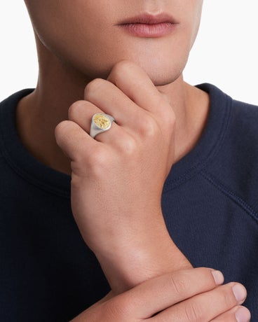 Petrvs® Bee Pinky Ring in Sterling Silver with 18K Yellow Gold, 15.5mm