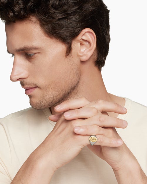 Mens Petrvs® Bee Pinky Ring in Sterling Silver with 18K Yellow Gold, 15.5mm