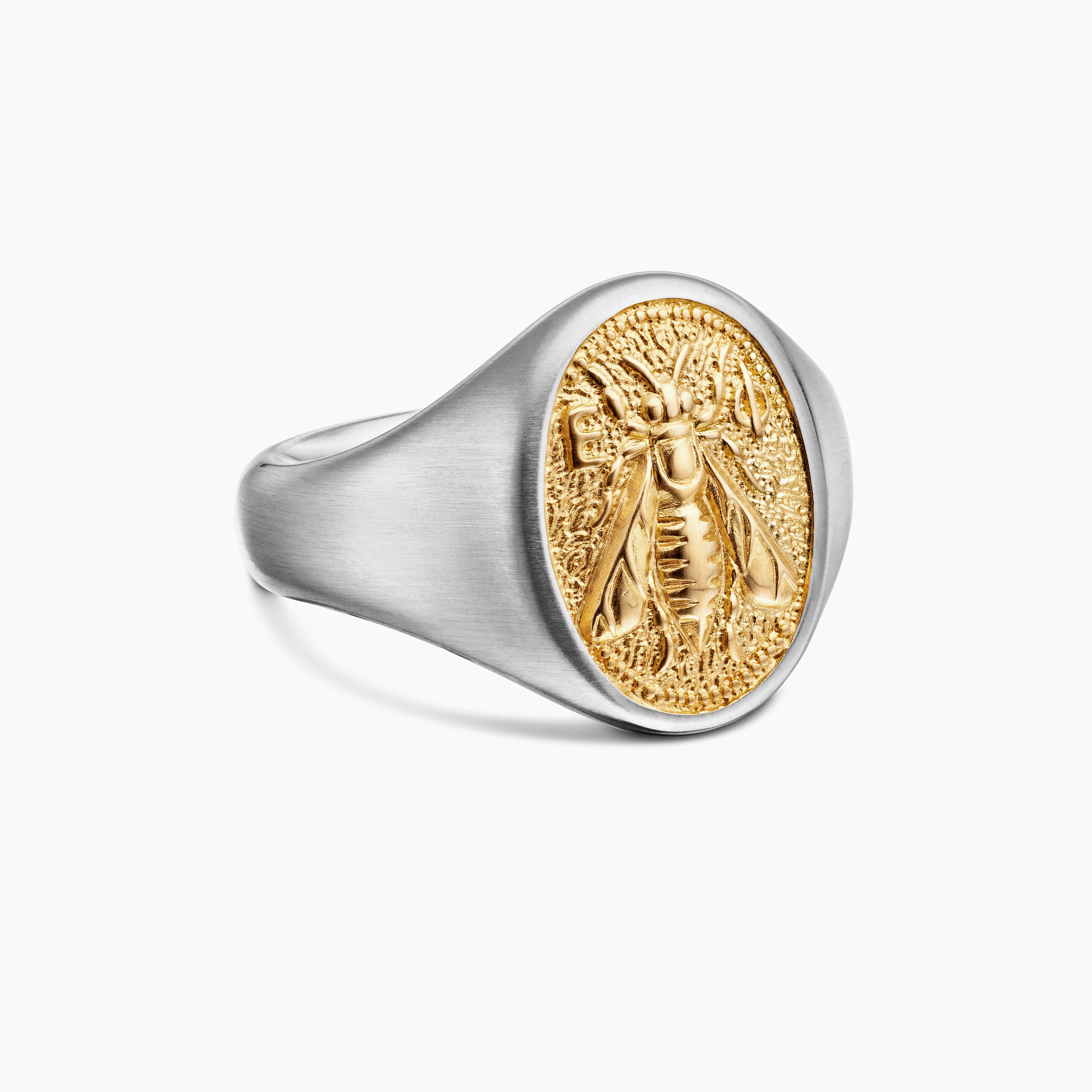 Mens Petrvs Bee Pinky Ring in Sterling Silver with 18K Yellow Gold, 15.5mm