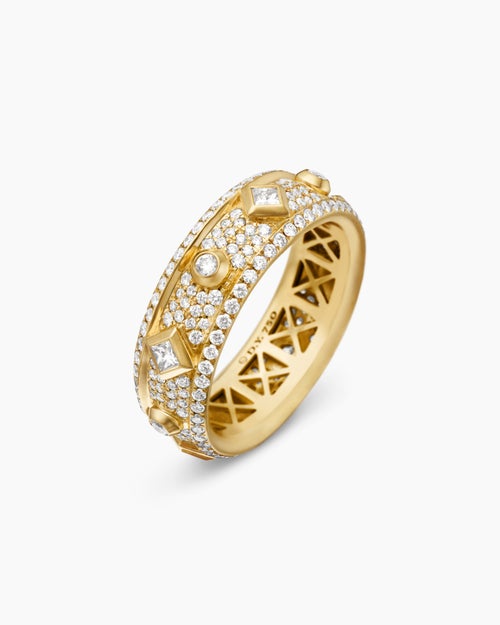 Womens Modern Renaissance® Band Ring in 18K Yellow Gold with Diamonds, 6.6mm