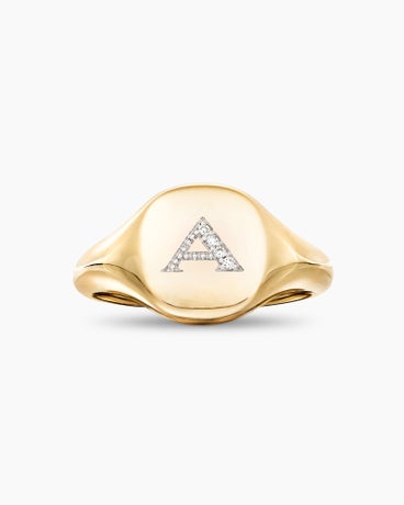 DY Initial Pinky Ring in 18K Yellow Gold with Diamond A, 9.8mm