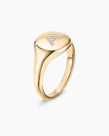 DY Initial Pinky Ring in 18K Yellow Gold with Diamonds, 9.8mm