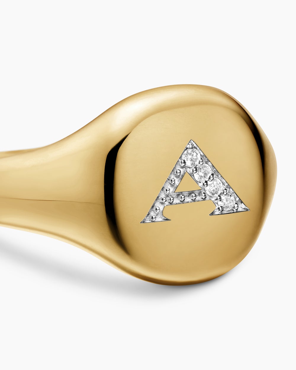 Womens DY Initial Pinky Ring in 18K Yellow Gold with Diamonds, 9.8mm