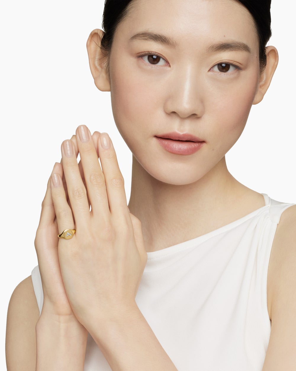 Womens DY Initial Pinky Ring in 18K Yellow Gold with Diamonds, 9.8mm