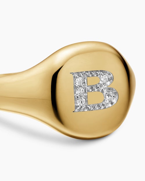Womens DY Initial Pinky Ring in 18K Yellow Gold with Diamonds, 9.8mm