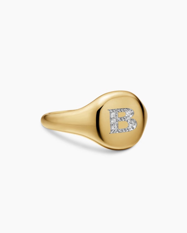 Bague pour auriculaire avec initiale Tides en or jaune 18 carats avec diamants, 9,8 mm