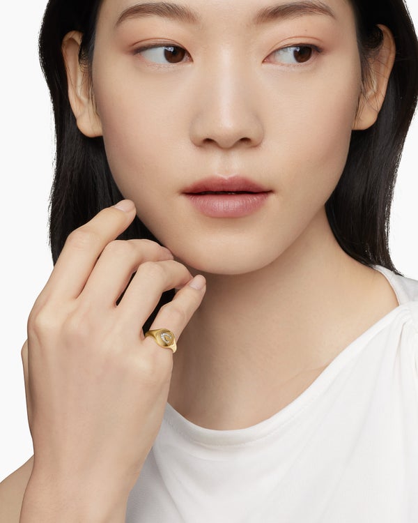 DY Initial Pinky Ring in 18K Yellow Gold with Diamonds, 9.8mm