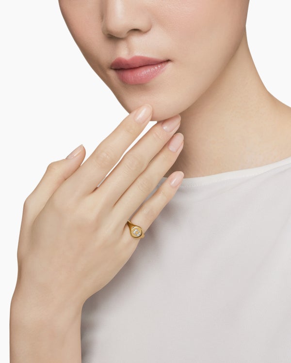 Bague pour auriculaire avec initiale Tides en or jaune 18 carats avec diamants, 9,8 mm