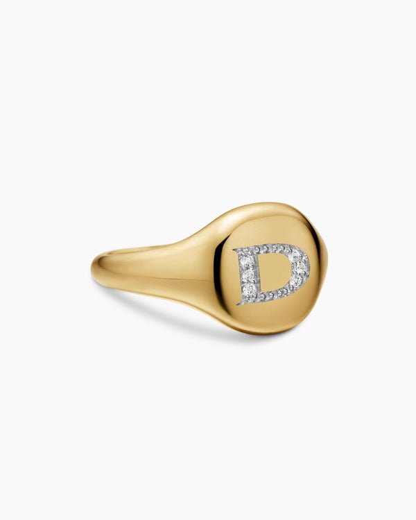 Bague pour auriculaire avec initiale Tides en or jaune 18 carats avec diamants, 9,8 mm