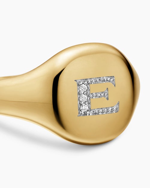 Womens DY Initial Pinky Ring in 18K Yellow Gold with Diamond E, 9.8mm