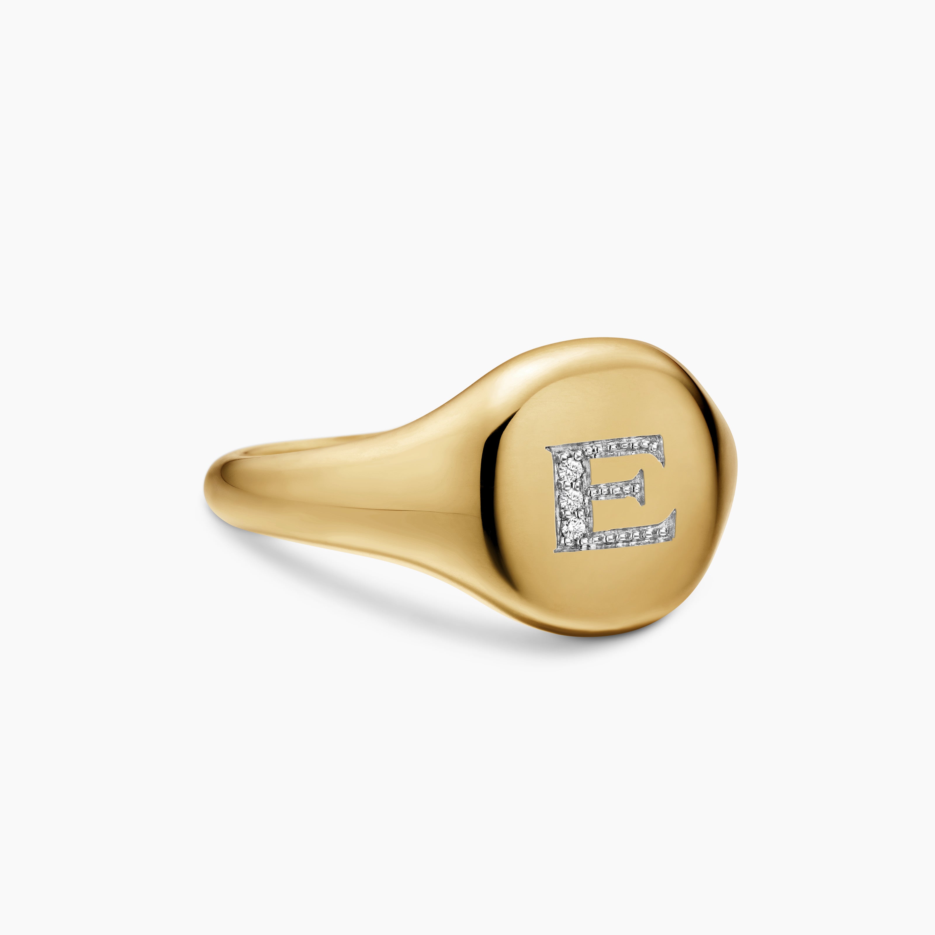 Womens DY Initial Pinky Ring in 18K Yellow Gold with Diamond E, 9.8mm