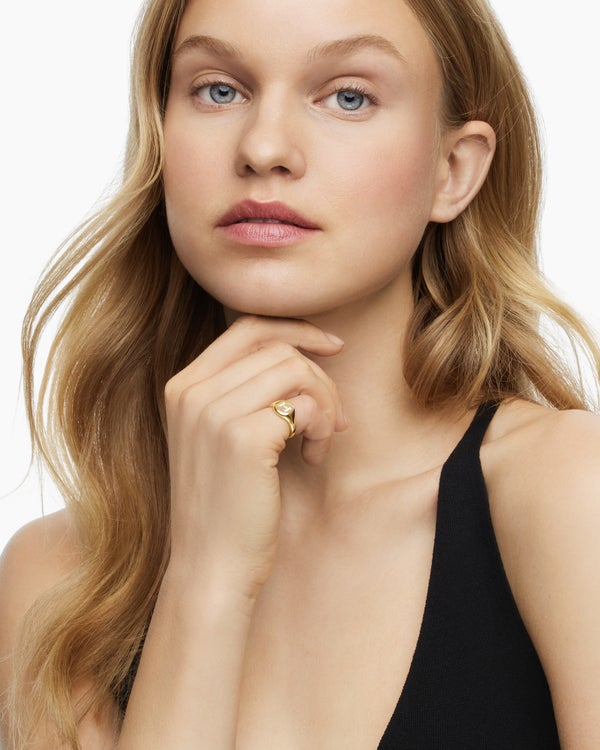 DY Initial Pinky Ring in 18K Yellow Gold with Diamonds, 9.8mm