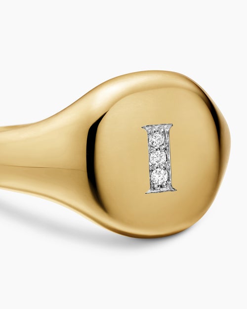 Womens DY Initial Pinky Ring in 18K Yellow Gold with Diamond I, 9.8mm