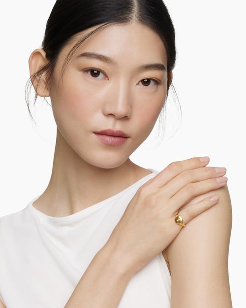 Womens DY Initial Pinky Ring in 18K Yellow Gold with Diamond I, 9.8mm