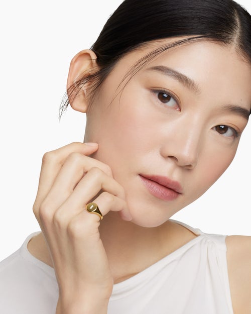 Womens DY Initial Pinky Ring in 18K Yellow Gold with Diamond I, 9.8mm