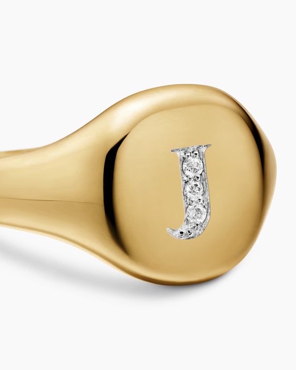 DY Initial Pinky Ring in 18K Yellow Gold with Diamond J, 9.8mm